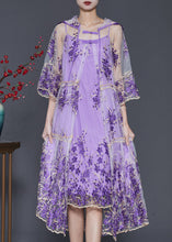 Load image into Gallery viewer, Beautiful Purple Embroidered Tulle Dress Two Pieces Set Summer