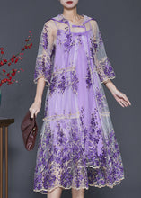 Load image into Gallery viewer, Beautiful Purple Embroidered Tulle Dress Two Pieces Set Summer