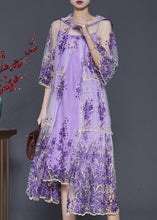 Load image into Gallery viewer, Beautiful Purple Embroidered Tulle Dress Two Pieces Set Summer