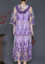 Load image into Gallery viewer, Beautiful Purple Embroidered Tulle Dress Two Pieces Set Summer