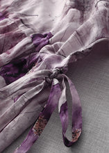 Load image into Gallery viewer, Beautiful Purple O Neck Print Lace Up Cotton Dress Half Sleeve