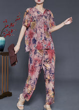 Load image into Gallery viewer, Beautiful Purple Print Chiffon Oriental Women Sets 2 Pieces Summer