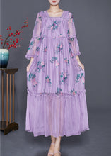 Load image into Gallery viewer, Beautiful Purple Square Collar Patchwork Ruffled Silk Dresses Summer