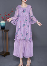 Load image into Gallery viewer, Beautiful Purple Square Collar Patchwork Ruffled Silk Dresses Summer