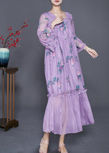 Load image into Gallery viewer, Beautiful Purple Square Collar Patchwork Ruffled Silk Dresses Summer