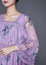 Load image into Gallery viewer, Beautiful Purple Square Collar Patchwork Ruffled Silk Dresses Summer