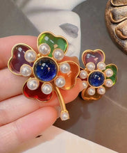 Load image into Gallery viewer, Beautiful Rainbow Sterling Silver Overgild Pearl Floral Stud Earrings