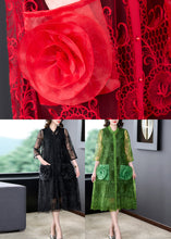 Load image into Gallery viewer, Beautiful Red Floral Hollow Out Solid Tulle Long Coat Half Sleeve