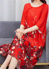 Load image into Gallery viewer, Beautiful Red O Neck Print Chinese Button Patchwork Chiffon Dress Summer