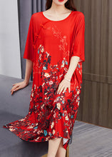 Load image into Gallery viewer, Beautiful Red O Neck Print Chinese Button Patchwork Chiffon Dress Summer