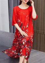 Load image into Gallery viewer, Beautiful Red O Neck Print Chinese Button Patchwork Chiffon Dress Summer