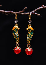 Load image into Gallery viewer, Beautiful Red Pearl Cloisonne Gilding Drop Earrings