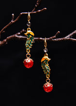 Load image into Gallery viewer, Beautiful Red Pearl Cloisonne Gilding Drop Earrings