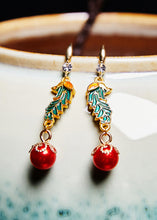 Load image into Gallery viewer, Beautiful Red Pearl Cloisonne Gilding Drop Earrings