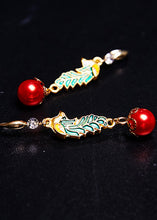 Load image into Gallery viewer, Beautiful Red Pearl Cloisonne Gilding Drop Earrings