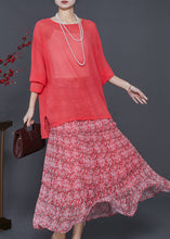 Load image into Gallery viewer, Beautiful Red Print Exra Large Hem Chiffon Two Piece Set Summer