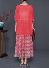 Load image into Gallery viewer, Beautiful Red Print Exra Large Hem Chiffon Two Piece Set Summer