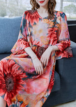 Load image into Gallery viewer, Beautiful Red The Sunflowers Print Patchwork Chiffon Dresses Butterfly Sleeve