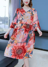 Load image into Gallery viewer, Beautiful Red The Sunflowers Print Patchwork Chiffon Dresses Butterfly Sleeve