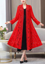 Load image into Gallery viewer, Beautiful Red V Neck Long Lace Sunscreen Cardigan Summer