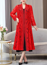 Load image into Gallery viewer, Beautiful Red V Neck Long Lace Sunscreen Cardigan Summer