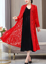 Load image into Gallery viewer, Beautiful Red V Neck Long Lace Sunscreen Cardigan Summer