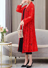 Load image into Gallery viewer, Beautiful Red V Neck Long Lace Sunscreen Cardigan Summer