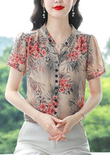 Load image into Gallery viewer, Beautiful Red V Neck Print Chiffon Shirts Summer