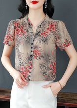 Load image into Gallery viewer, Beautiful Red V Neck Print Chiffon Shirts Summer