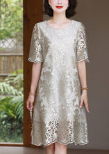 Load image into Gallery viewer, Beautiful Silvery Jacquard Silk Maxi Dresses Summer