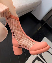 Load image into Gallery viewer, Beautiful Splicing Chunky Boots Pink Breathable Mesh Hollow Out