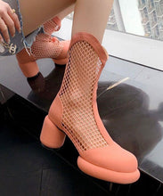 Load image into Gallery viewer, Beautiful Splicing Chunky Boots Pink Breathable Mesh Hollow Out