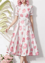 Load image into Gallery viewer, Beautiful Stand Collar Print Tie Waist Silk Dresses Summer