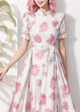 Load image into Gallery viewer, Beautiful Stand Collar Print Tie Waist Silk Dresses Summer