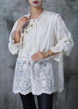 Load image into Gallery viewer, Beautiful White Chinese Button Patchwork Lace Shirts Summer