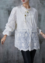 Load image into Gallery viewer, Beautiful White Chinese Button Patchwork Lace Shirts Summer