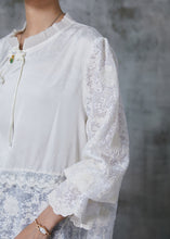 Load image into Gallery viewer, Beautiful White Chinese Button Patchwork Lace Shirts Summer