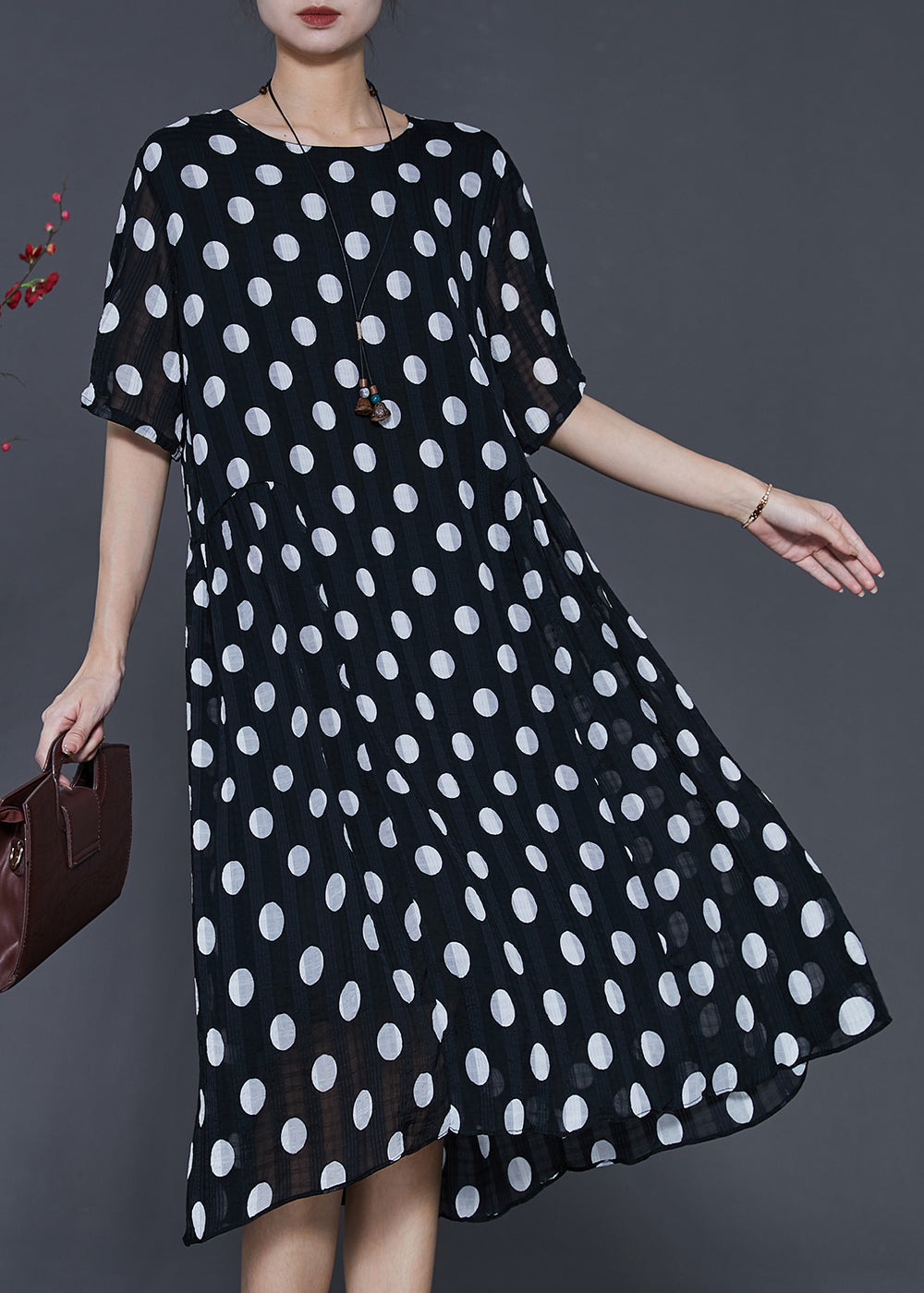 Beautiful White Round Dot Oversized Chiffon Holiday Dress Summer