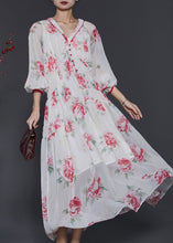 Load image into Gallery viewer, Beautiful White V Neck Print Chiffon Beach Dress Spring