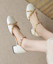 Load image into Gallery viewer, Beige Buckle Strap Cowhide Leather Rivet Baotou Sandals