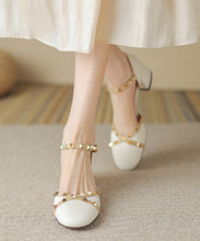 Load image into Gallery viewer, Beige Buckle Strap Cowhide Leather Rivet Baotou Sandals