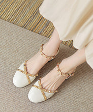 Load image into Gallery viewer, Beige Buckle Strap Cowhide Leather Rivet Baotou Sandals