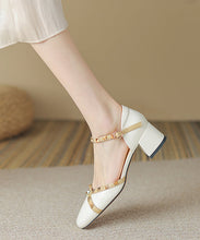 Load image into Gallery viewer, Beige Buckle Strap Cowhide Leather Rivet Baotou Sandals