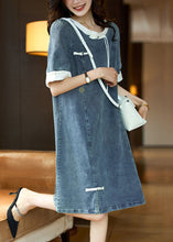 Load image into Gallery viewer, Beige Button Patchwork Denim Dress O Neck Short Sleeve