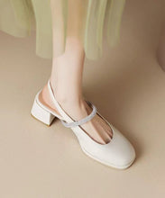 Load image into Gallery viewer, Beige Chunky Faux Leather Classy Splicing Zircon Sandals