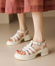 Load image into Gallery viewer, Beige Chunky Heel Faux Leather Art Splicing Sandals Peep Toe