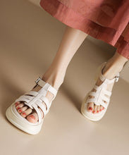 Load image into Gallery viewer, Beige Chunky Heel Faux Leather Art Splicing Sandals Peep Toe