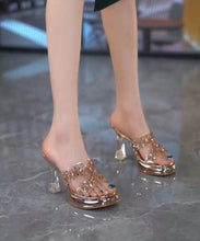 Load image into Gallery viewer, Beige Clear High Heels Slide Sandals Peep Toe Splicing Crystal