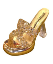 Load image into Gallery viewer, Beige Clear High Heels Slide Sandals Peep Toe Splicing Crystal