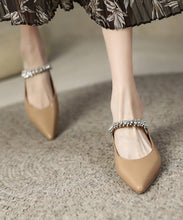 Load image into Gallery viewer, Beige Flat Sandals Faux Leather Pointed Toe Fashion Splicing Zircon